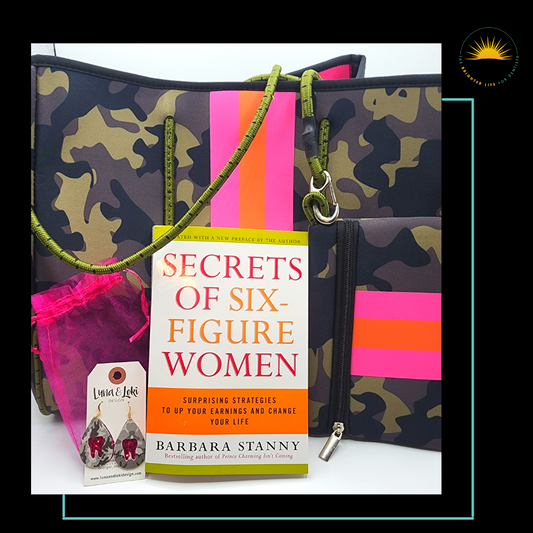 Large Camo Neoprene Tote, Finacial Sucess Book and Camo Sparkle Tooth Earrings