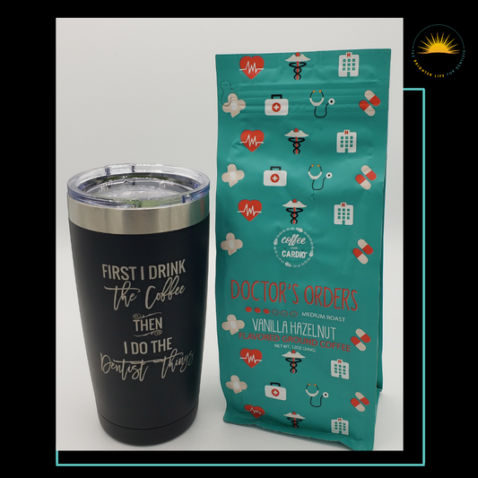 Doctors Coffee Gift: Includes a custom travel tumbler and 12 oz. package of ground coffee