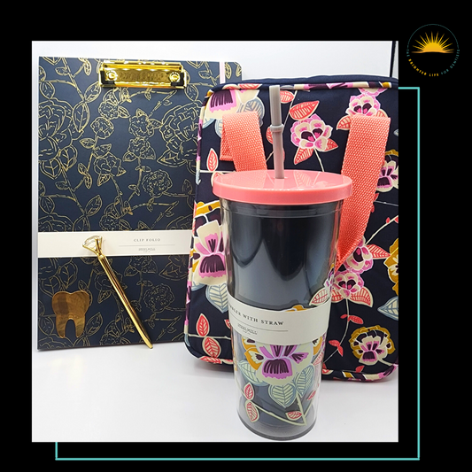 Dental Folio Notepad/Clipboard with Gold Pen, Lunch Tote and Tumbler