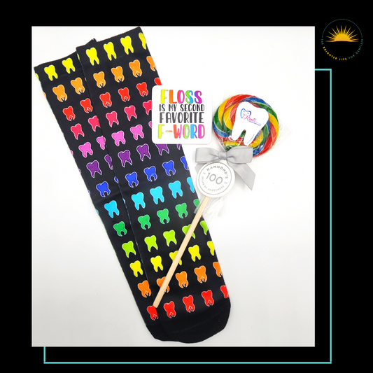 Tooth Rainbow Socks, Lollipop and Sticker